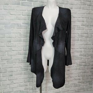 VOCAL Womens XL Black Faux Suede Lace Up Draped Open Front Cardigan Jacket